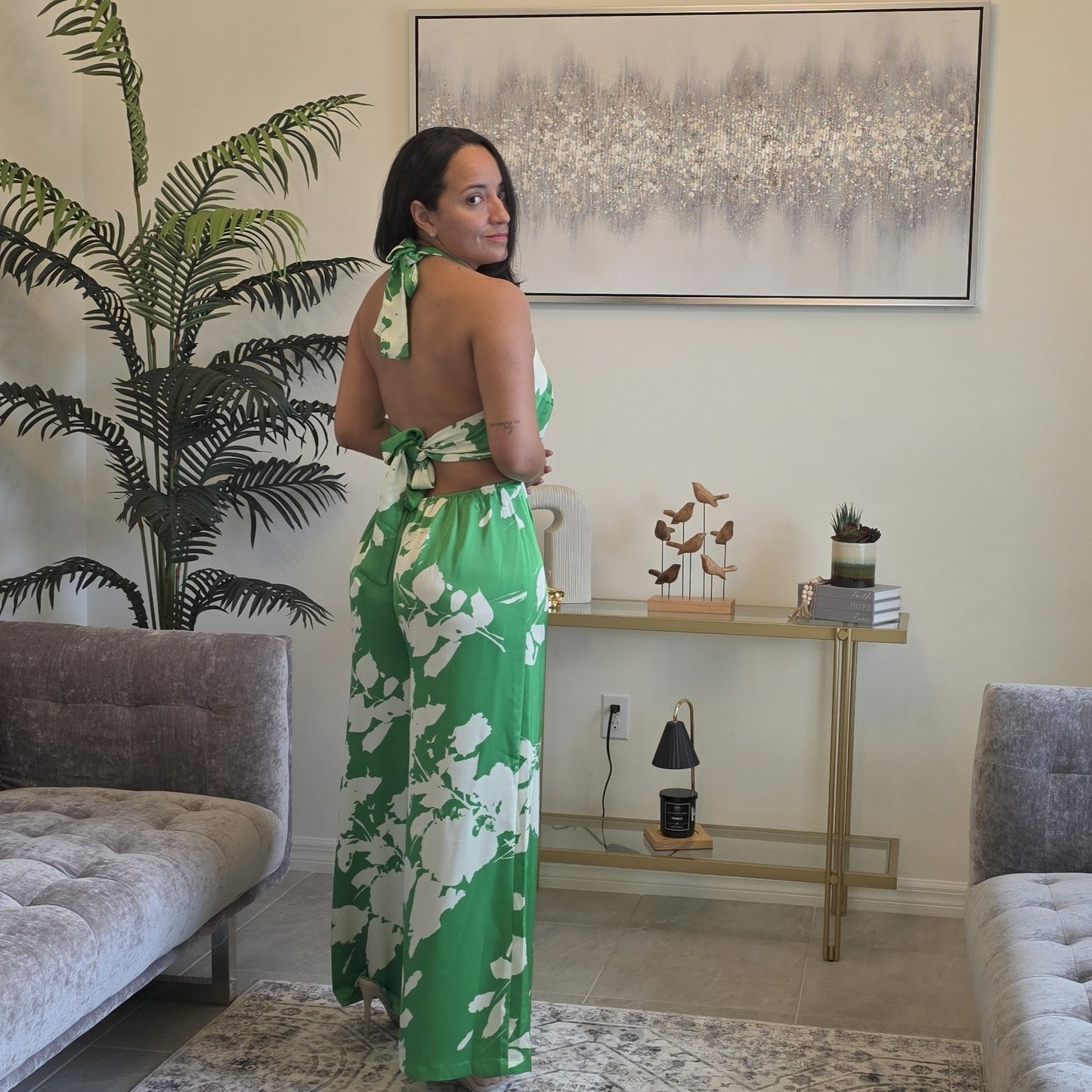 Lili green silk jumpsuit