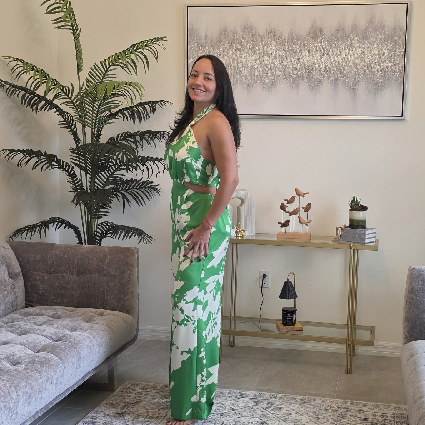 Lili green silk jumpsuit