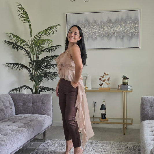 Chic ruffle light brown blouse