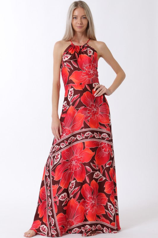 Many silk floral red dress